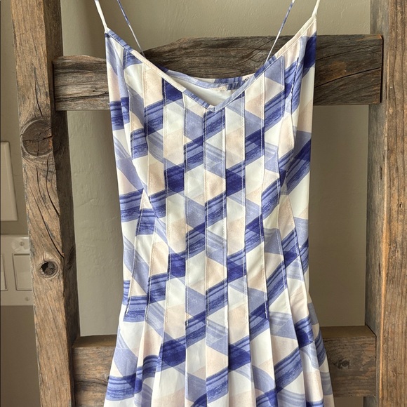 Banana Republic Strappy A-Line Slip Dress MIDI Length Blue Plaid Size 4 - Picture 4 of 7